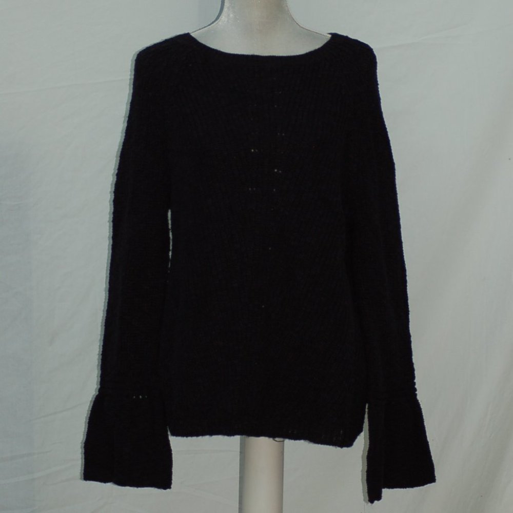 Style & Co. Cotton Bell-Sleeve Sweater (Deep Black,X-Large)